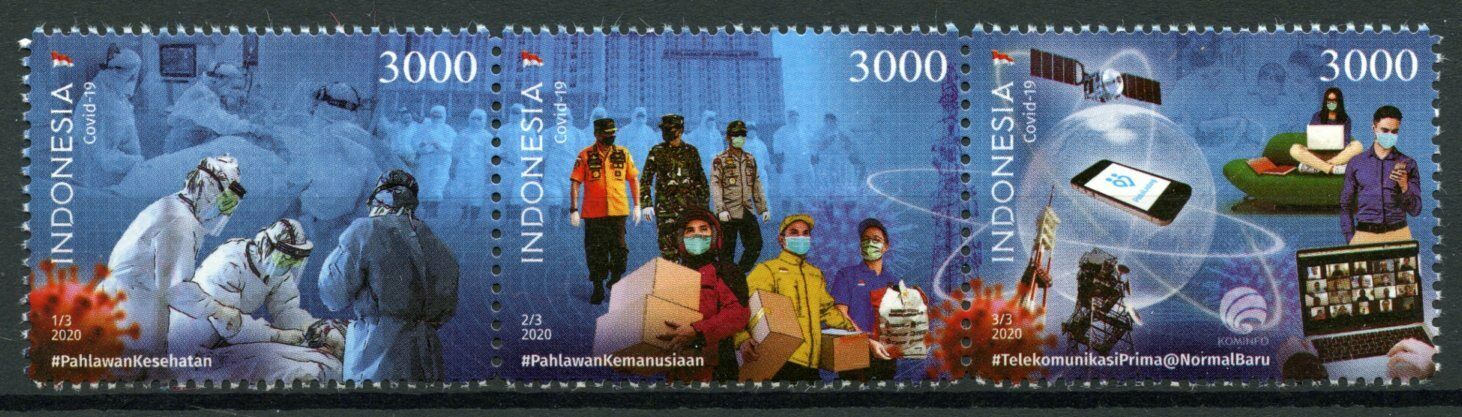 Indonesia Medical Stamps 2020 MNH Corona Science Telecoms Satellites 3v Strip B