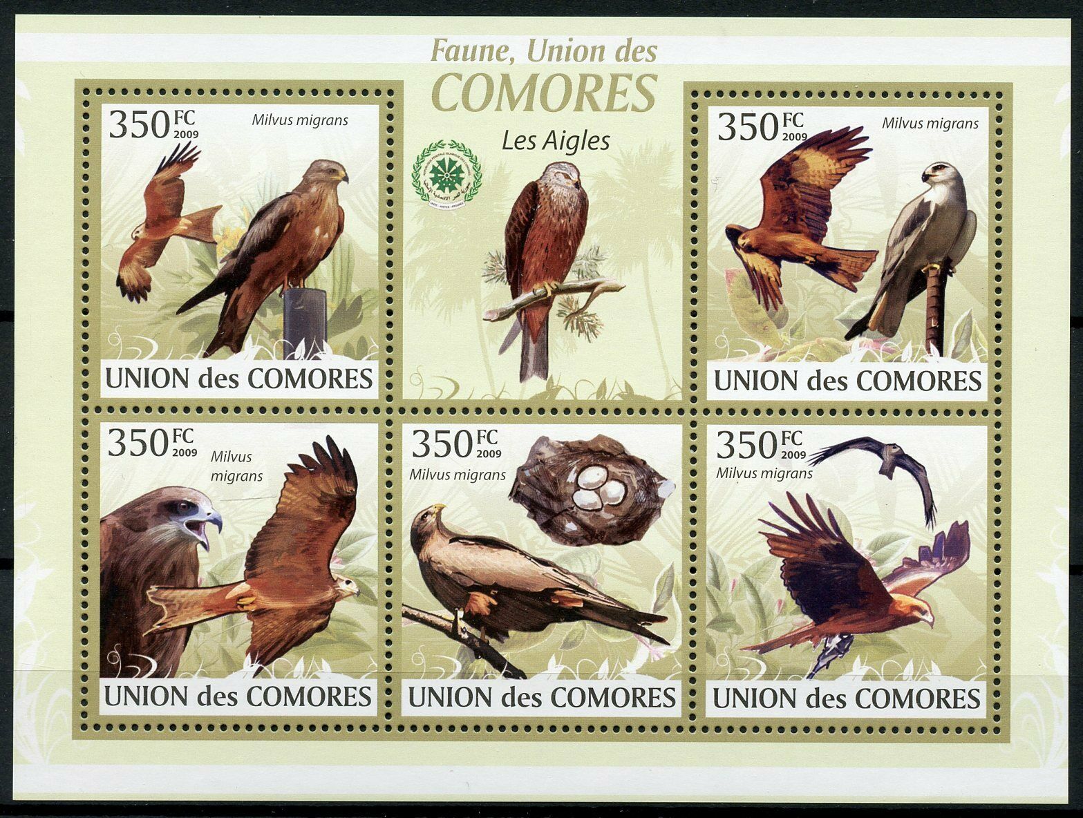 Comoros Birds of Prey on Stamps 2009 MNH Red Kite Kites Eagles Fauna 5v M/S