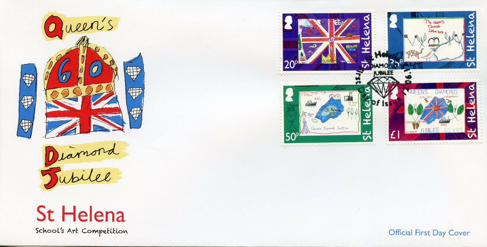 St Helena 2012 FDC Queen's Diamond Jubilee School Art 4v Cover Royalty Stamps