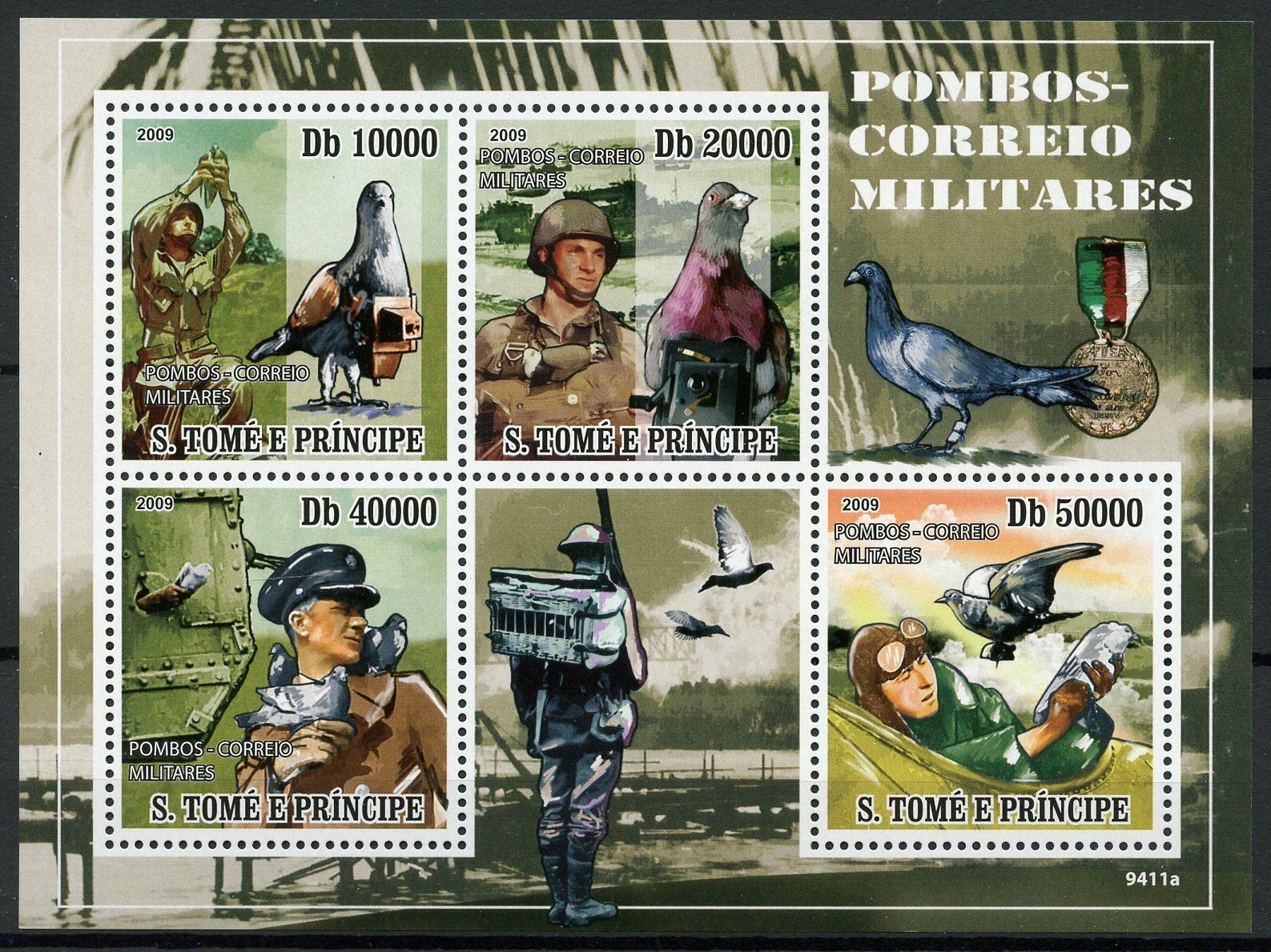 Sao Tome & Principe Military & War Stamps 2009 MNH Carrier Pigeons Birds 4v M/S