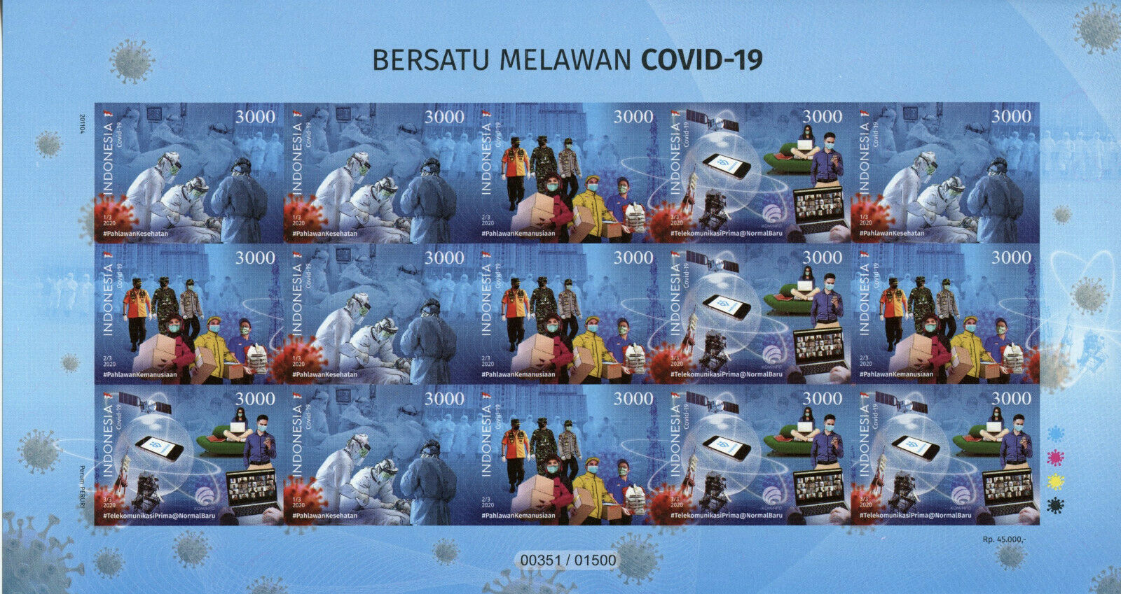 Indonesia Medical Stamps 2020 MNH Corona Science Telecoms Satellites 15v IMPF MS