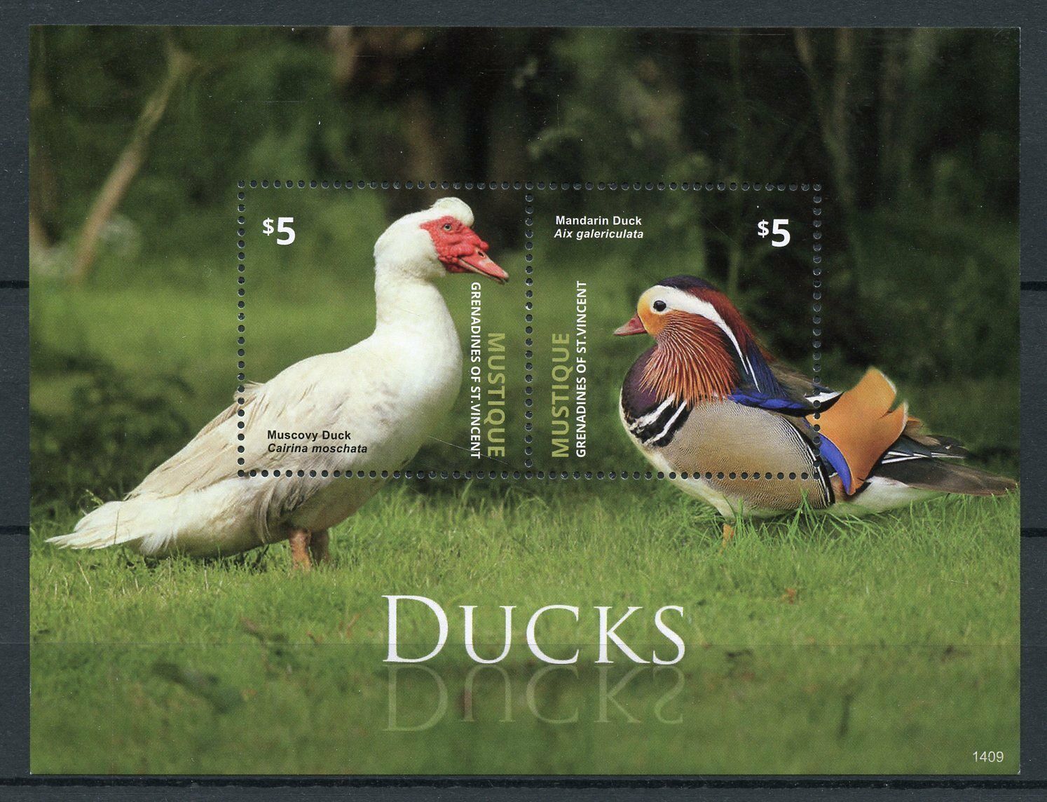 Mustique Gren St Vincent 2014 MNH Birds on Stamps Ducks Mandarin Duck 2v S/S I