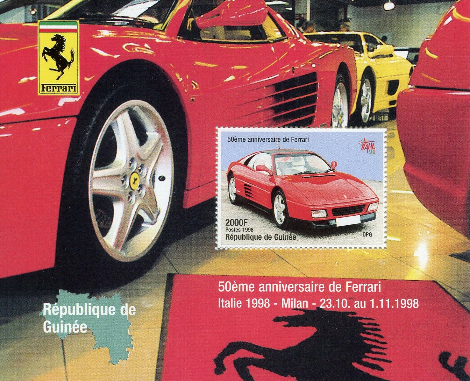 Guinea 1998 MNH Ferrari 50th Anniv Italia '98 1v S/S Cars Stamps