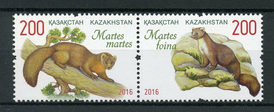Kazakhstan 2016 MNH Martens Pine Marten Beech Marten 2v Set Wild Animals Stamps