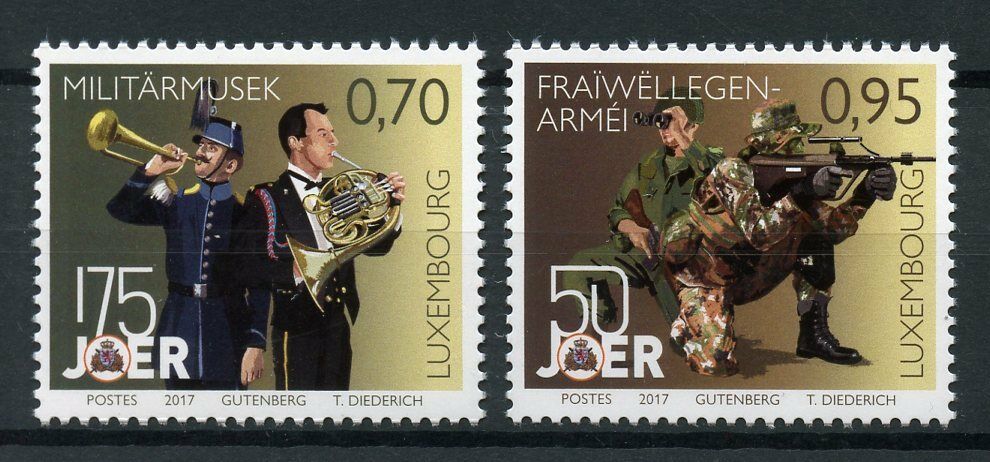 Luxembourg 2017 MNH Volutary Army Service & Military Band 2v Set Music Stamps