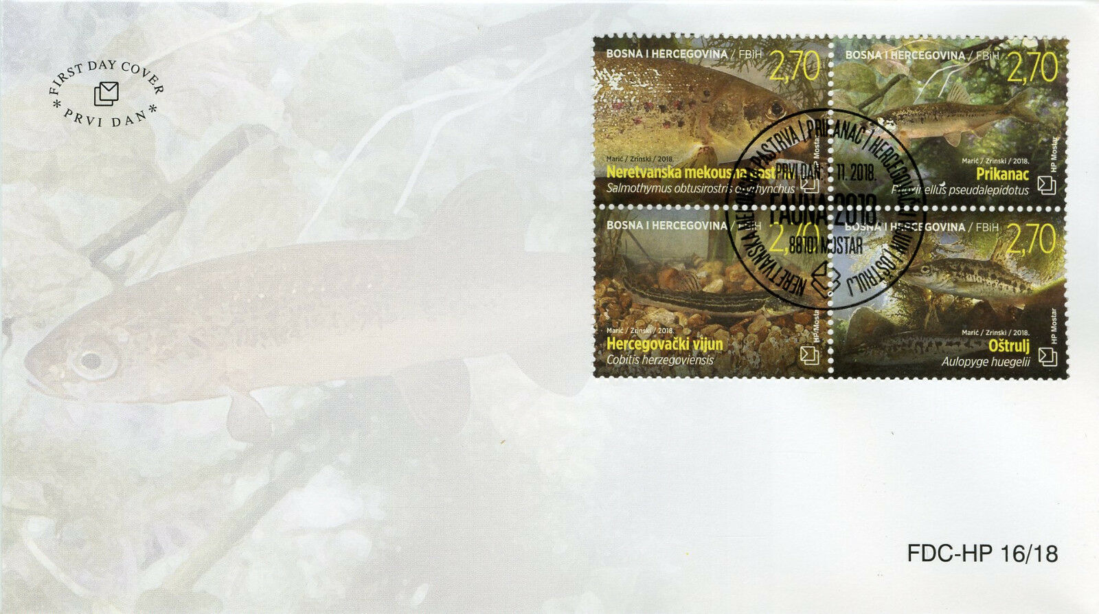 Bosnia & Herzegovina 2018 FDC Fauna Freshwater Fish 4v Block Cover Fishes Stamps