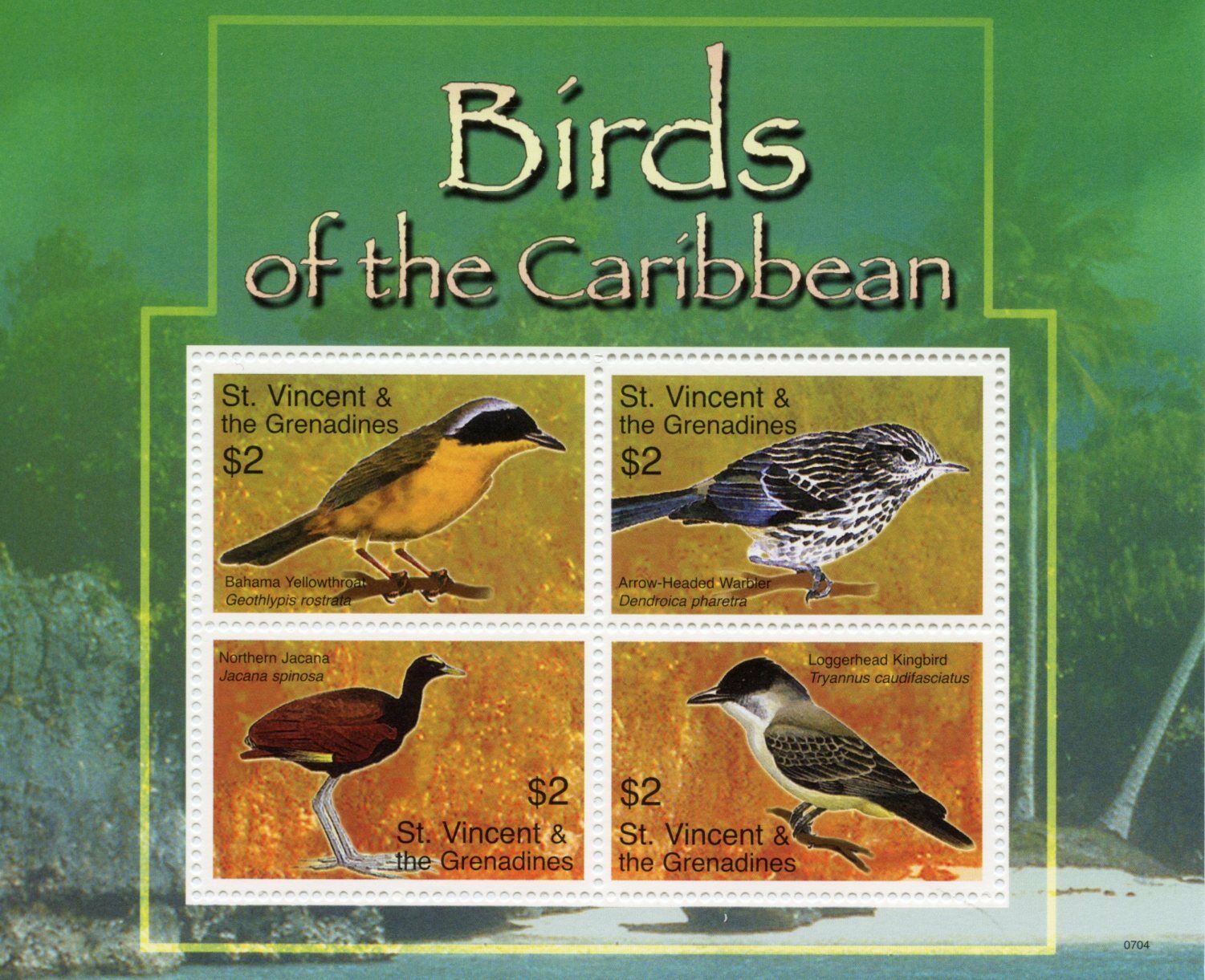 St Vincent & Grenadines Stamps 2007 MNH Birds of Caribbean Jacana Warbler 4v M/S