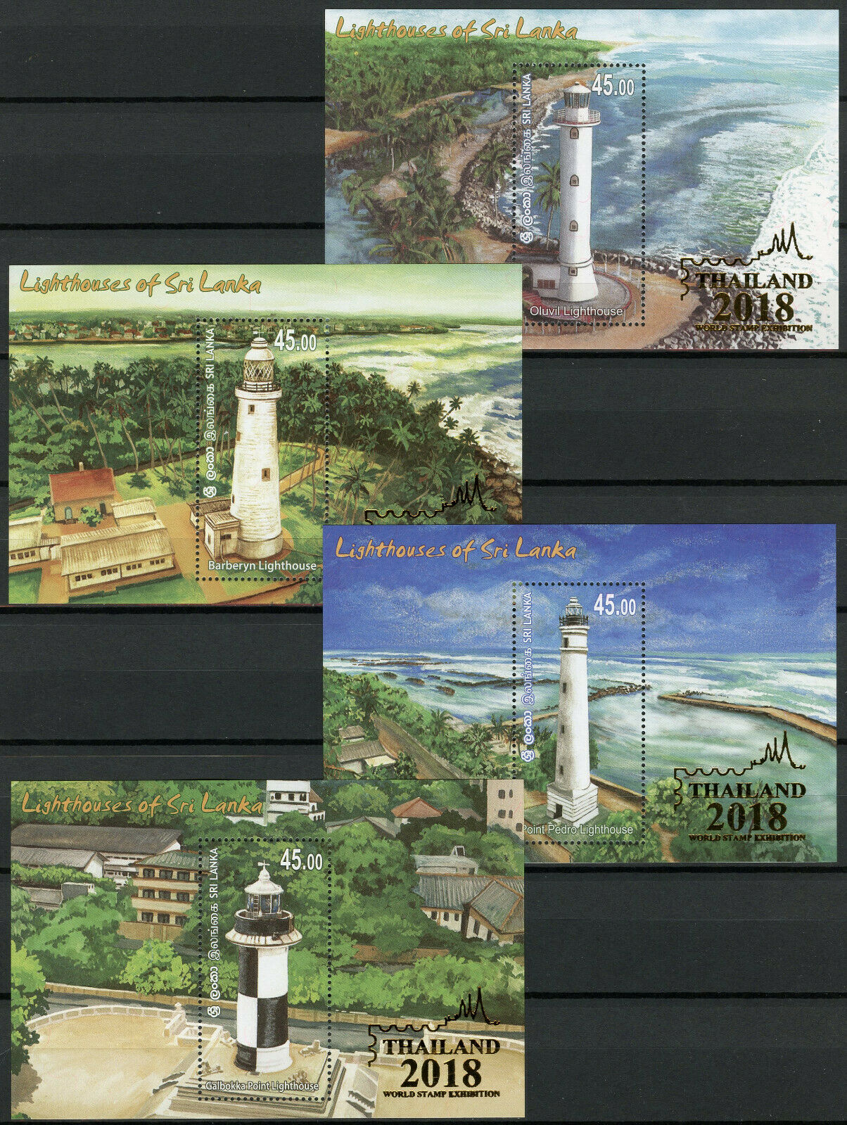 Sri Lanka Lighthouses Stamps 2018 MNH Lighthouse Thailand OVPT 4x 1v M/S