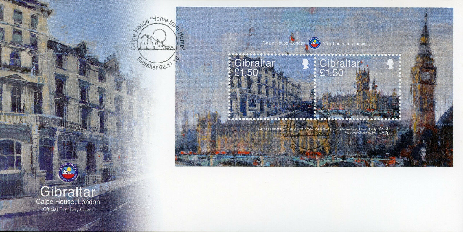 Gibraltar 2018 FDC Calpe House London 2v M/S Cover Big Ben Architecture Stamps