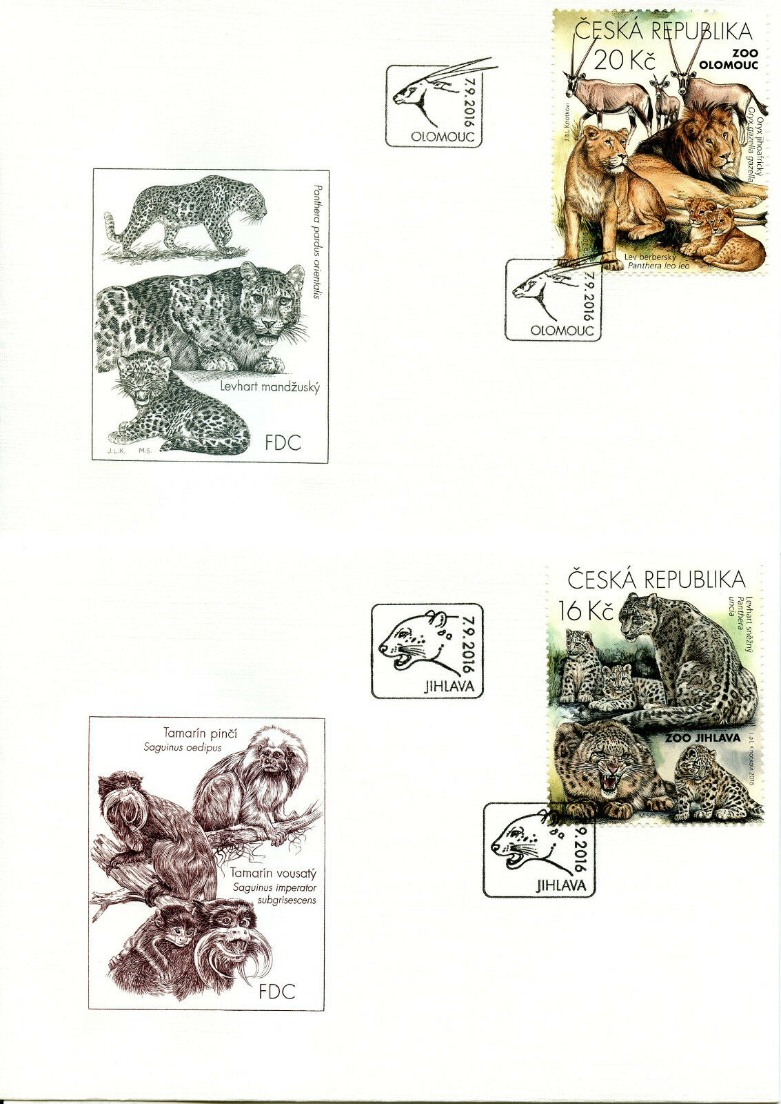 Czech Republic 2016 FDC Zoos 4v on 4 Covers Rhinos Lions Horses Wild Dogs Stamps