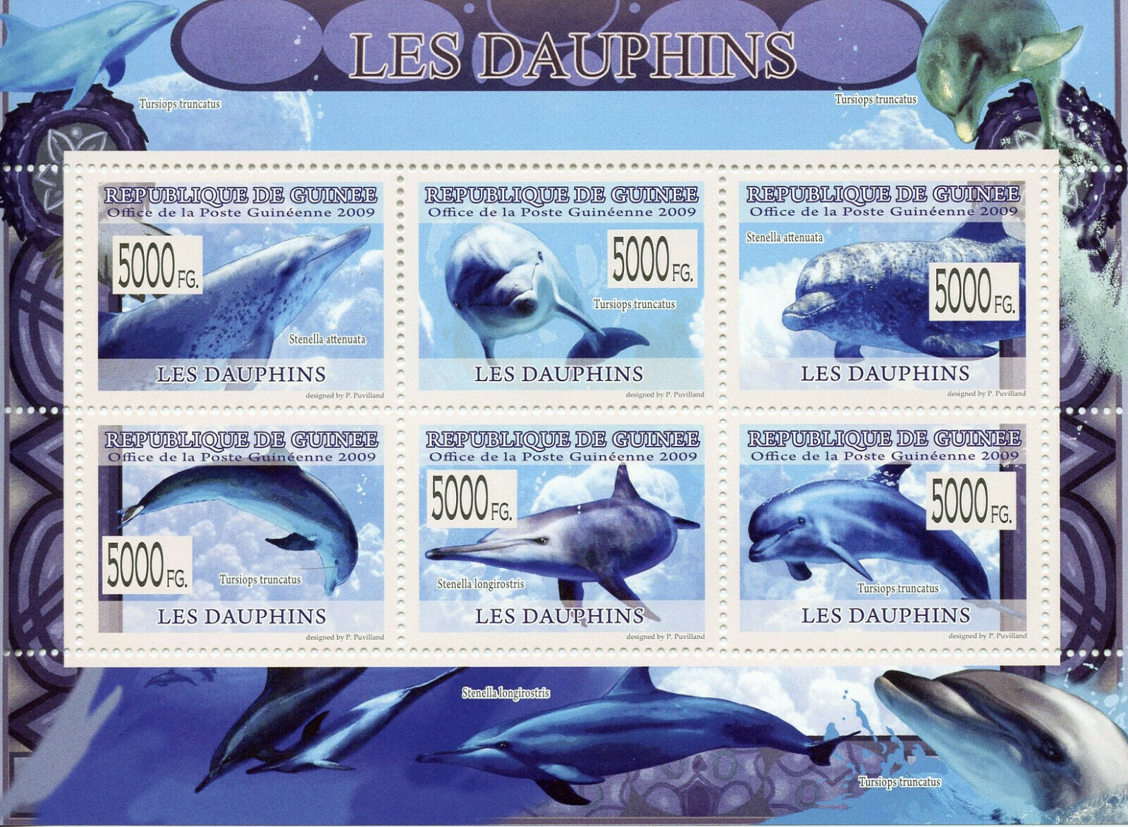 Guinea Dolphins Stamps 2009 MNH Dolphin Marine Animals Mammals Fauna 6v M/S