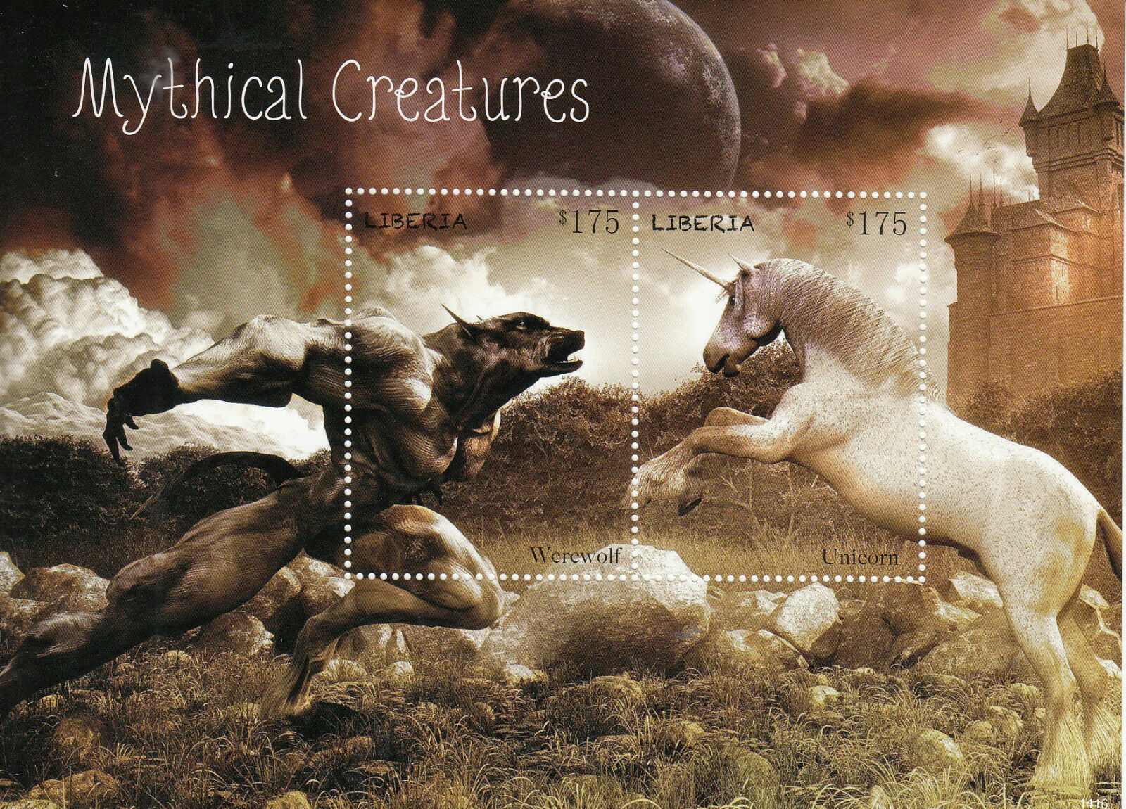 Liberia 2014 MNH Mythology Stamps Mythical Creatures Werewolf Unicorn 2v S/S I