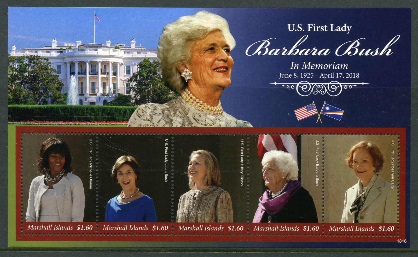 Marshall Isl Stamps 2018 MNH US First Lady Barbara Bush Hillary Clinton 5v M/S