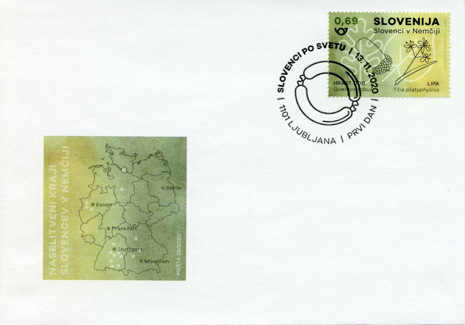 Slovenia Trees Stamps 2020 FDC Sloves in Germany Oak Leaves Plants Nature 1v Set