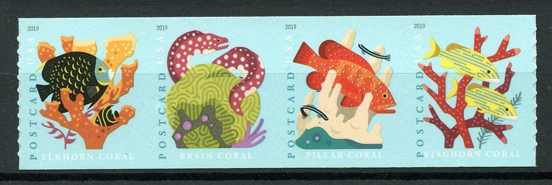 USA Fish Stamps 2019 MNH Coral Reefs Corals Fishes 4v S/A Coil Strip