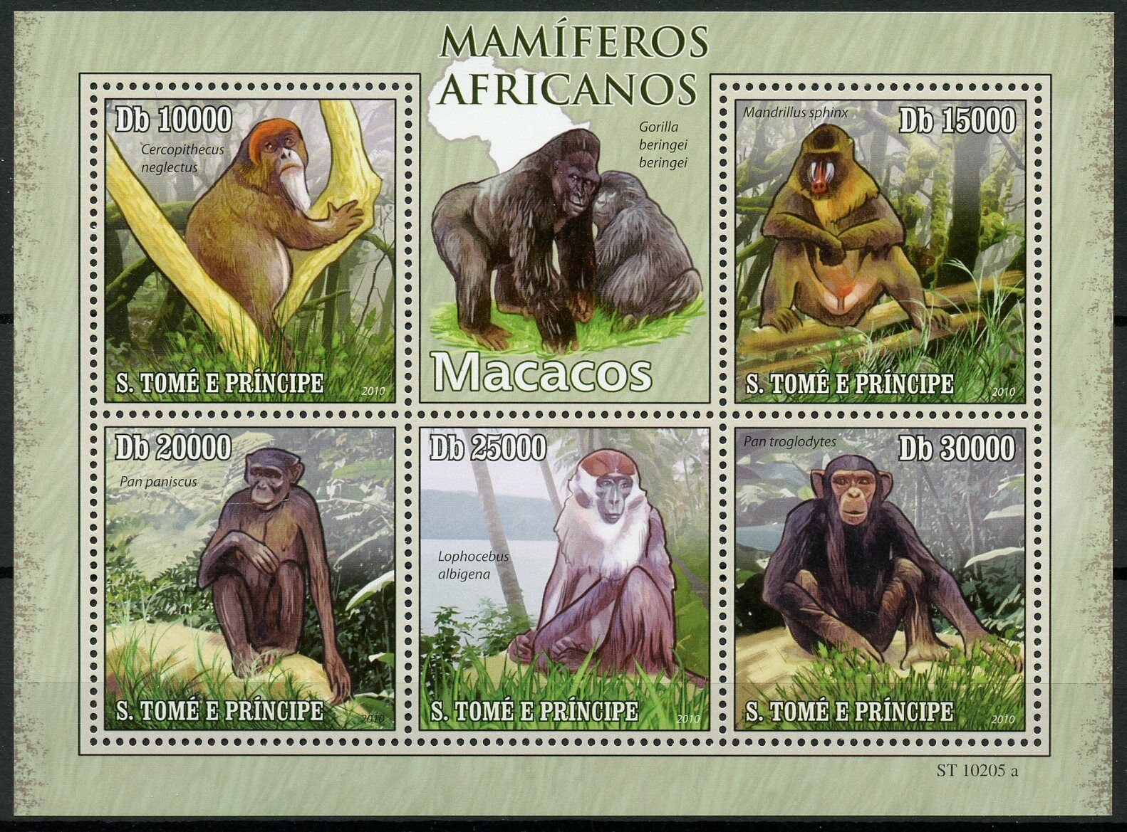 Sao Tome & Principe Wild Animals Stamps 2010 MNH Monkeys African Mammals 5v M/S