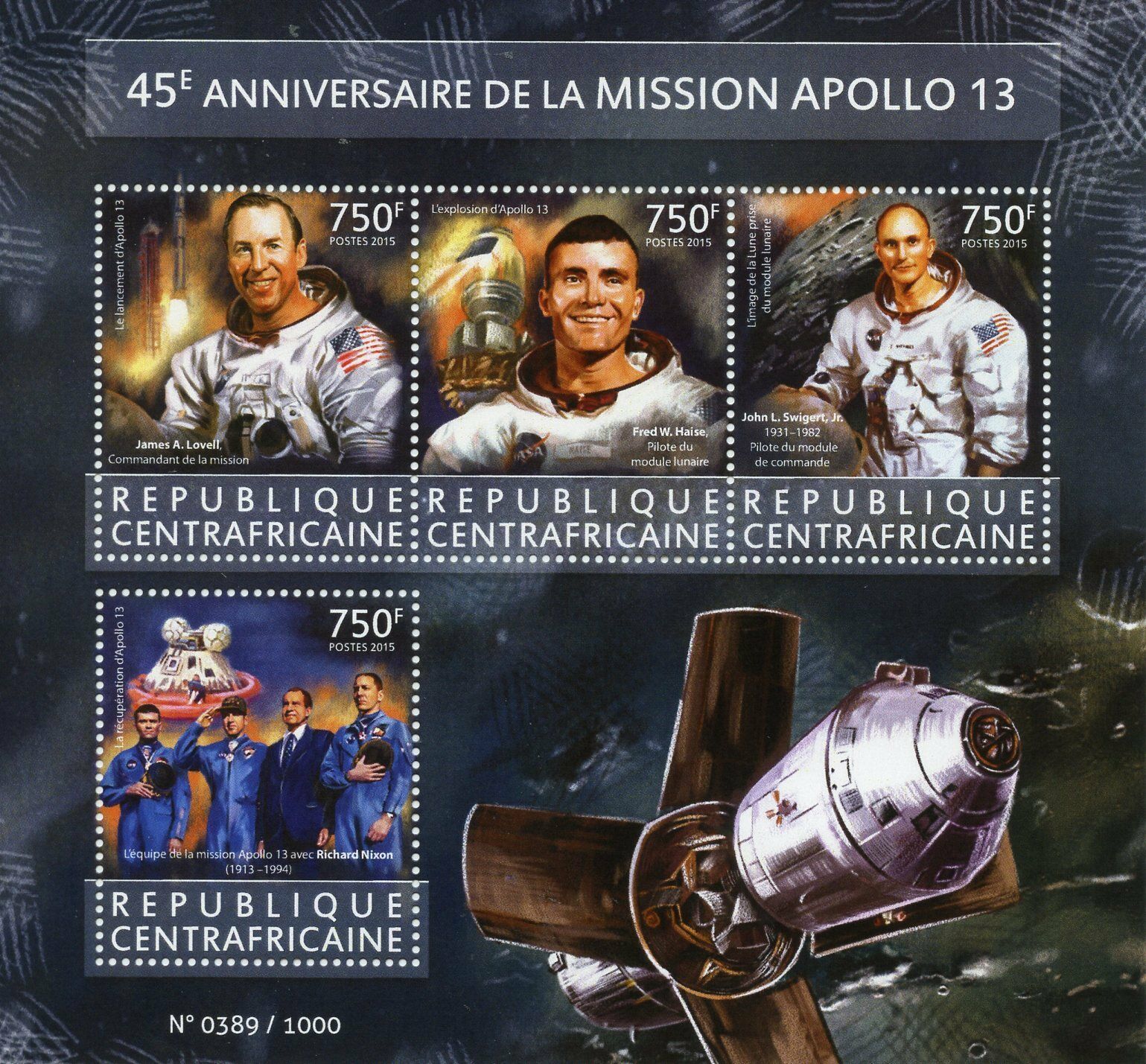Central African Rep 2015 MNH Apollo 13 Mission 45th Anniv 4v M/S Richard Nixon