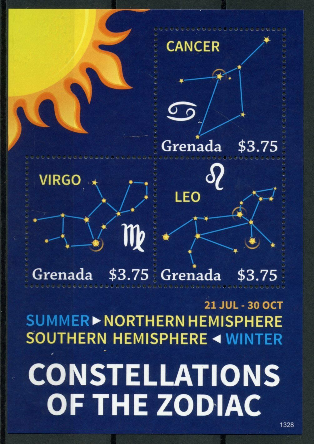 Grenada Space Stamps 2013 MNH Constellations Zodiac Cancer Virgo Leo 3v M/S III