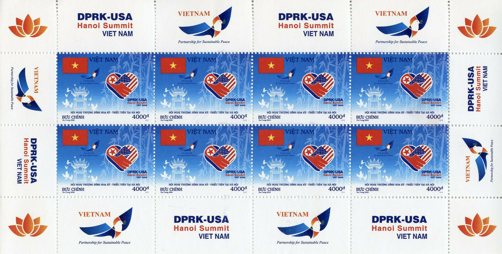 Vietnam Stamps 2019 MNH Hanoi Summit Korea US Donald Trump Flags 8v M/S