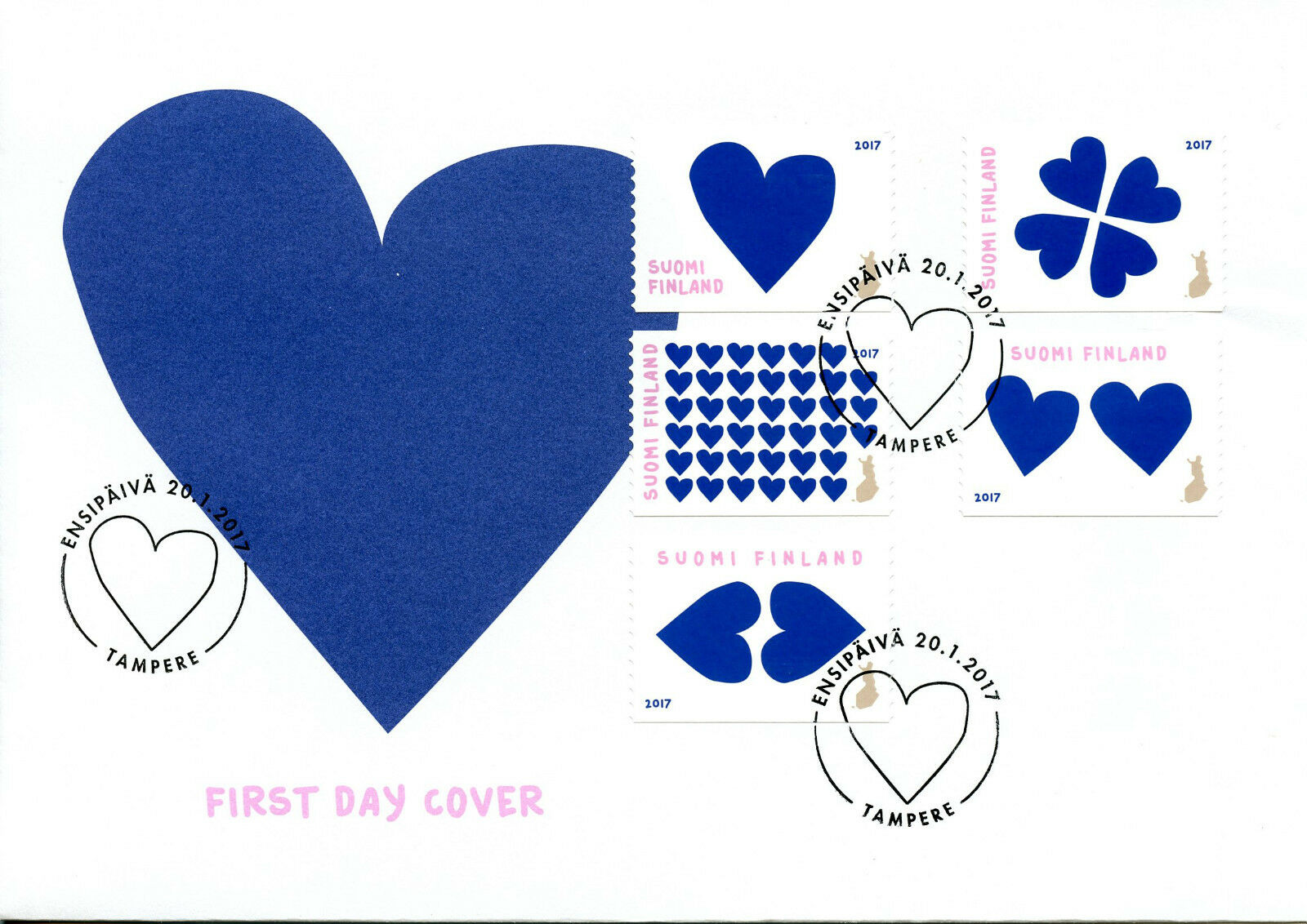 Finland 2017 FDC Blue Heart 5v S/A Set Cover Hearts Stamps