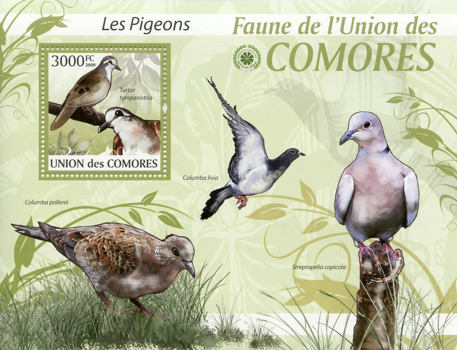 Comoros Birds on Stamps 2009 MNH Pigeons Fauna Plants Nature 1v S/S