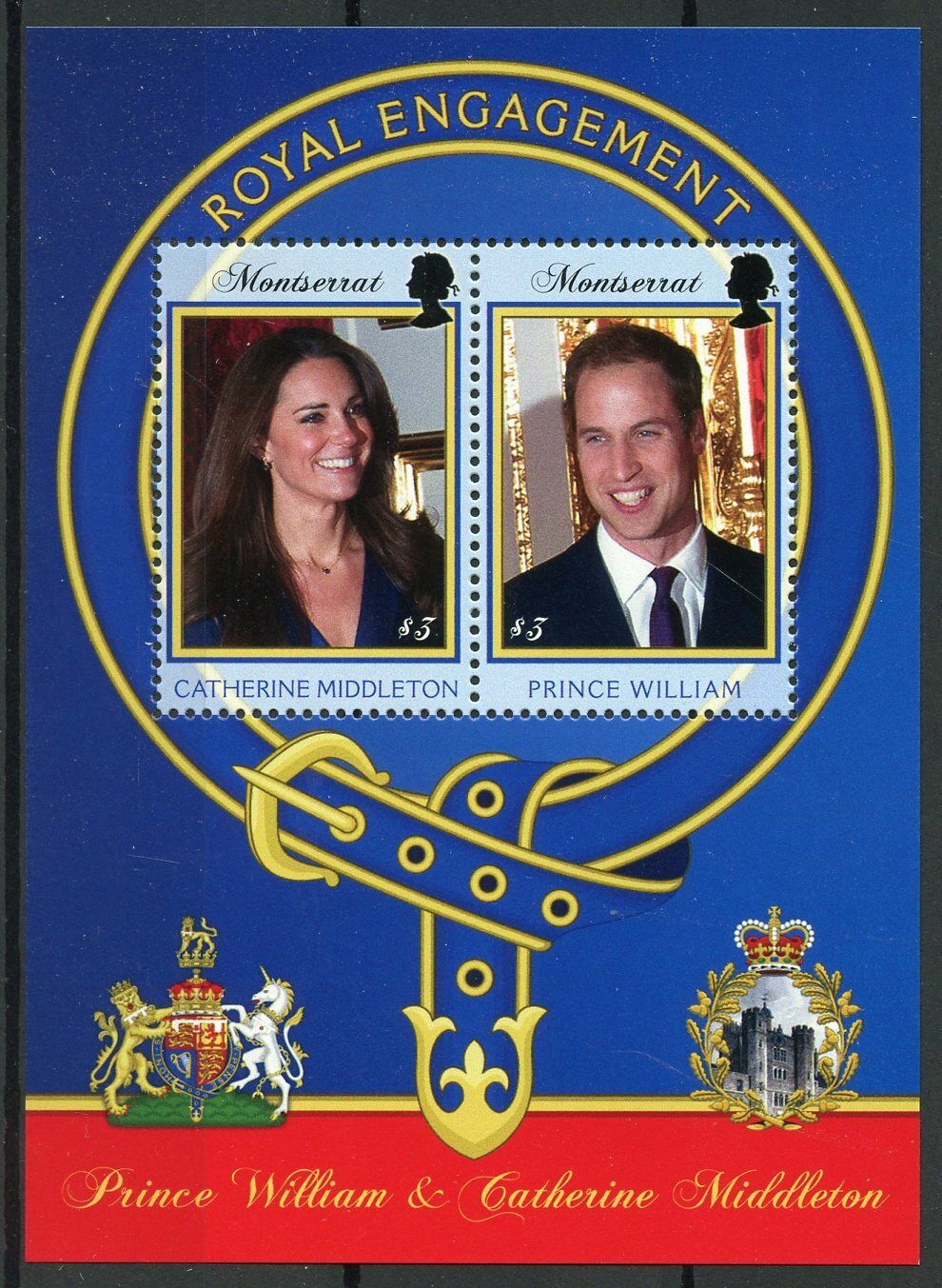 Montserrat 2011 MNH Royalty Stamps Royal Engagement Prince William Kate 2v S/S
