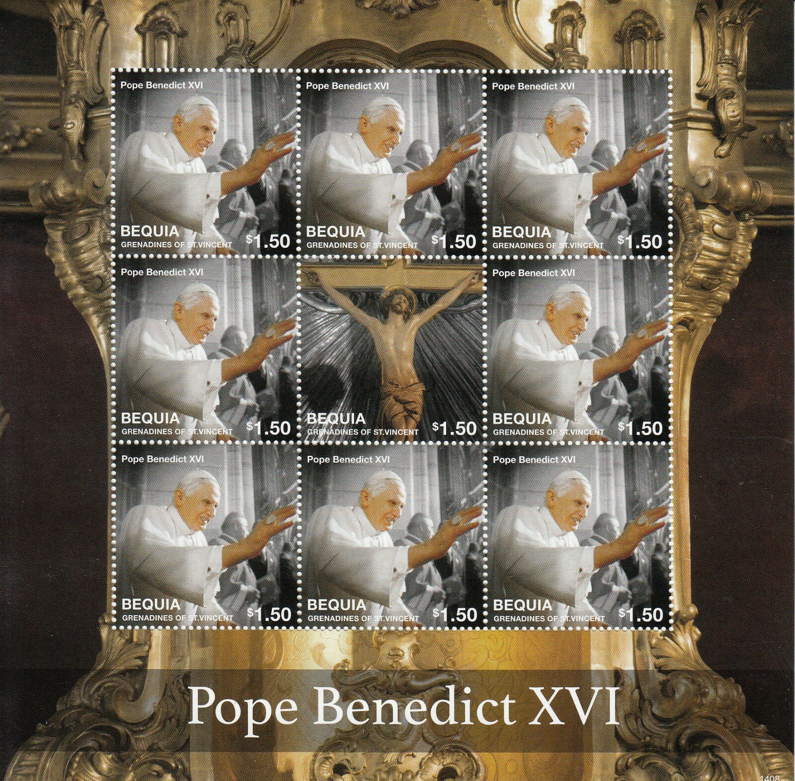 Bequia Grenadines St Vincent Popes Stamps 2014 MNH Pope Benedict XVI 9v M/S II