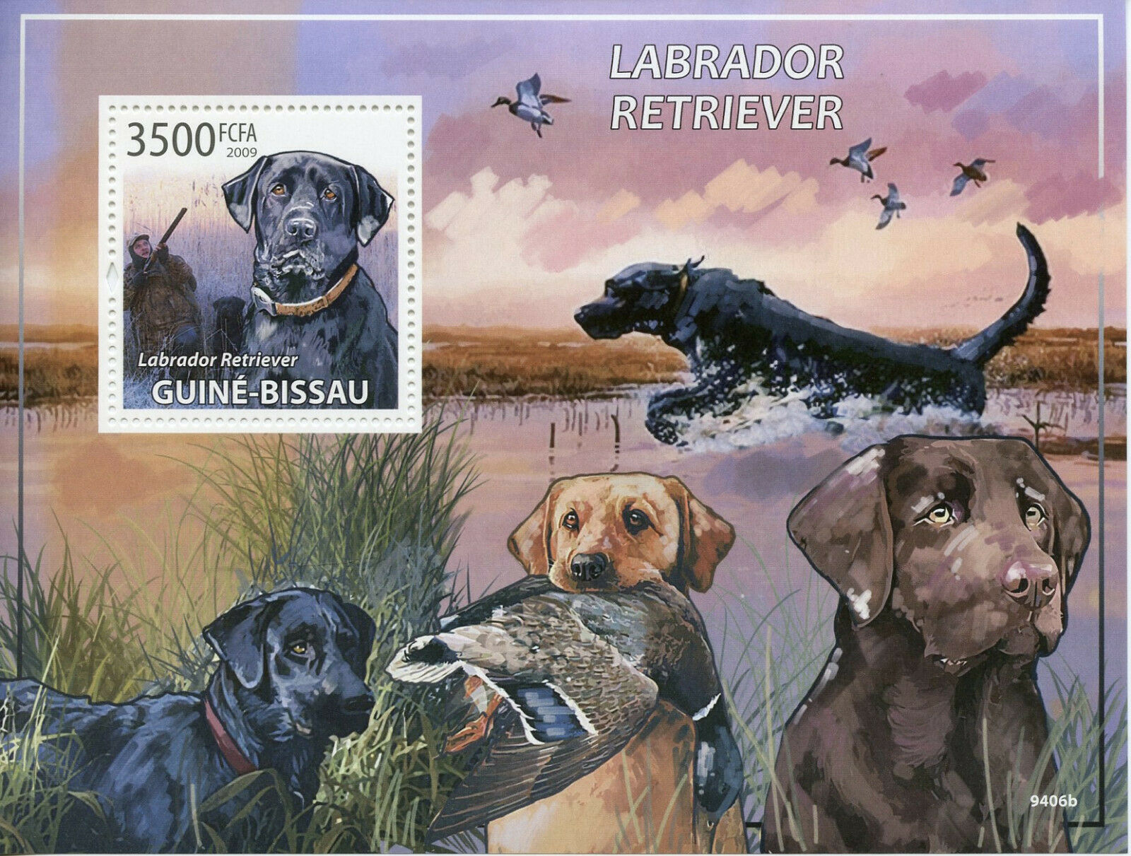 Guinea-Bissau Dogs Stamps 2009 MNH Labrador Retriever Dog Ducks 1v S/S
