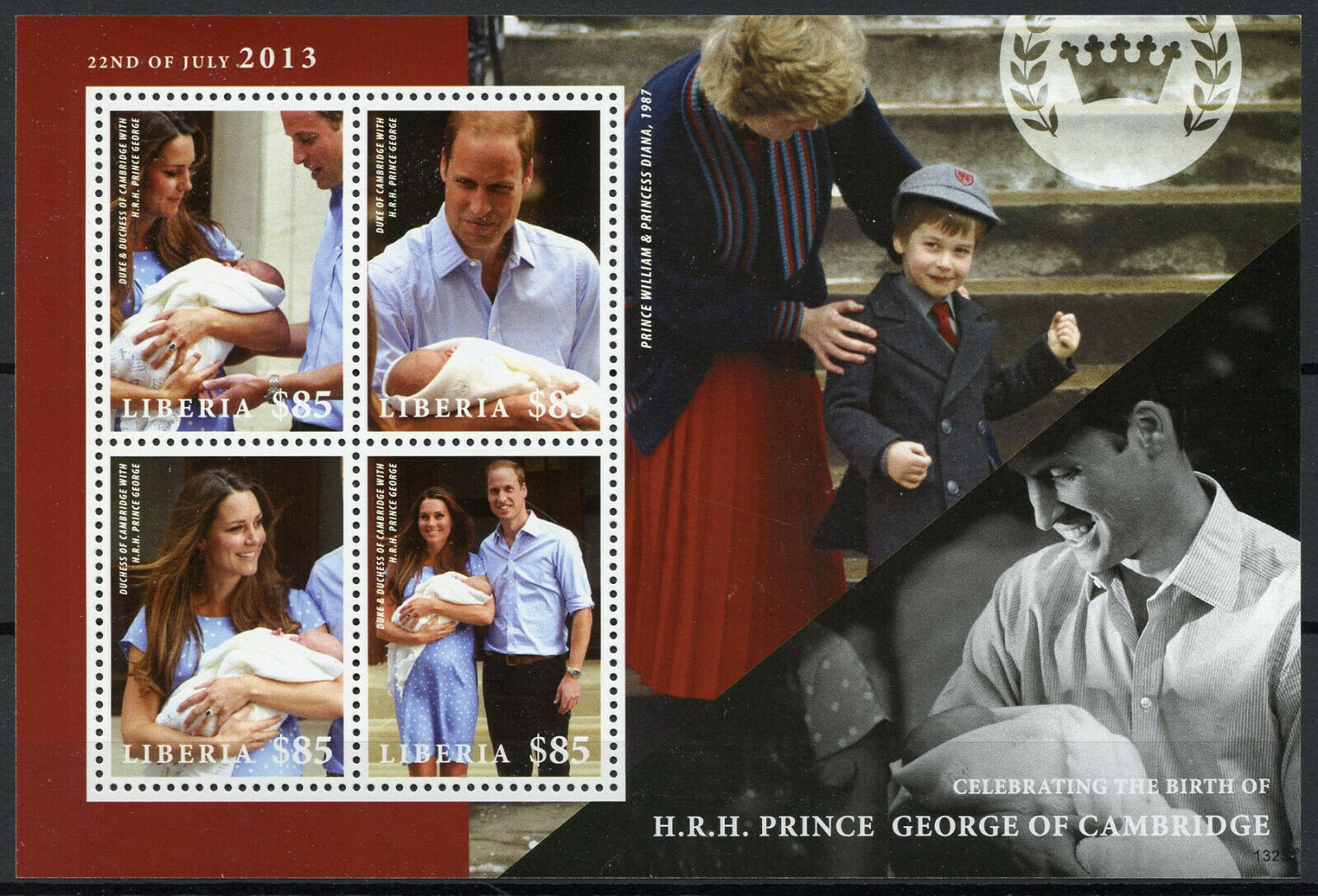 Liberia Royalty Stamps 2013 MNH Prince George Royal Baby William & Kate 4v M/S