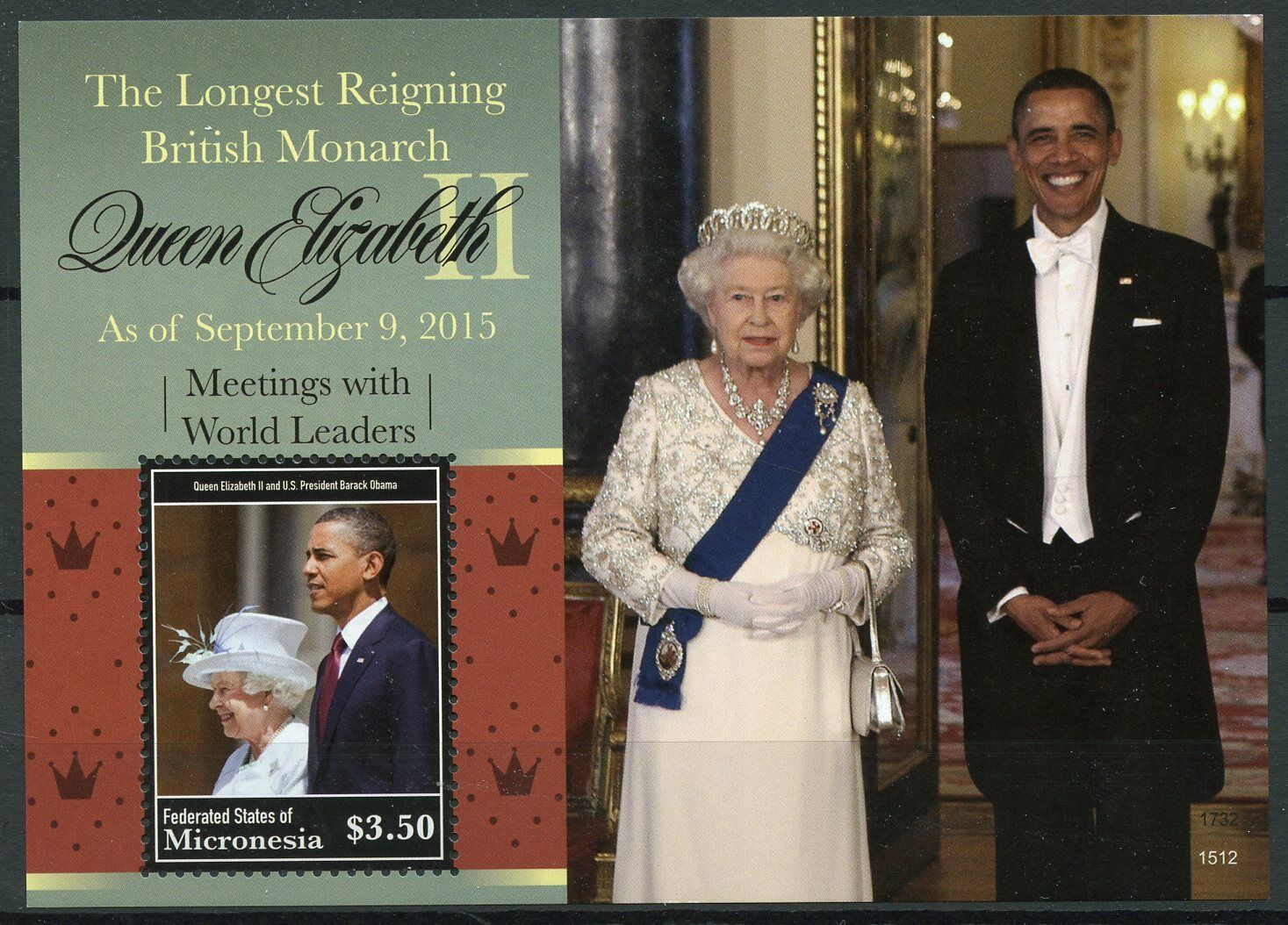 Micronesia 2015 MNH Royalty Stamps Queen Elizabeth II Barack Obama 1v S/S