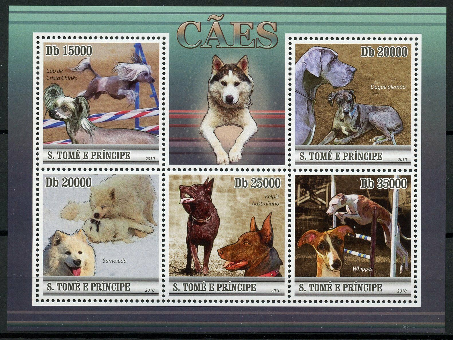 Sao Tome & Principe Dogs Stamps 2010 MNH Whippet Kelpie Samoyed 5v M/S