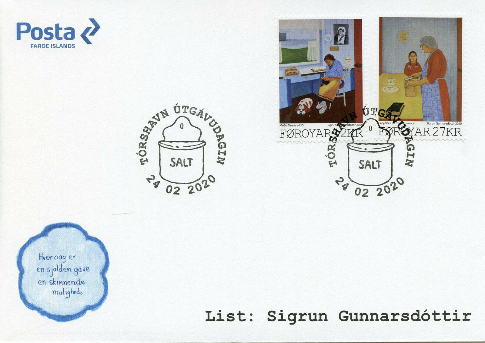 Faroe Islands Faroes Art Stamps 2020 FDC Sigrun Gunnnarsdottir Paintings 2v Set