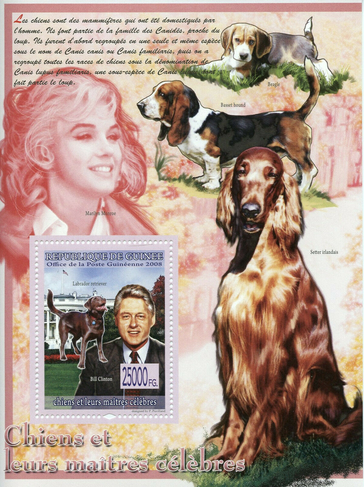 Guinea Dogs & Famous People 2008 MNH Bill Clinton Labrador Retriever 1v S/S II