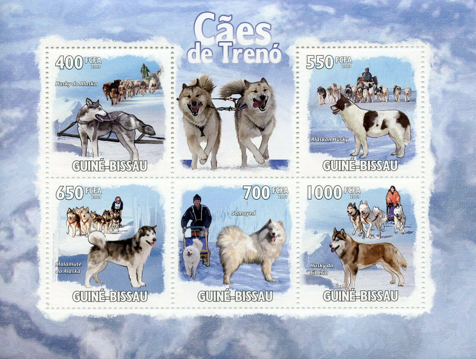 Guinea-Bissau Dogs Stamps 2009 MNH Sledge Sled Dogs Samoyed Husky 5v M/S