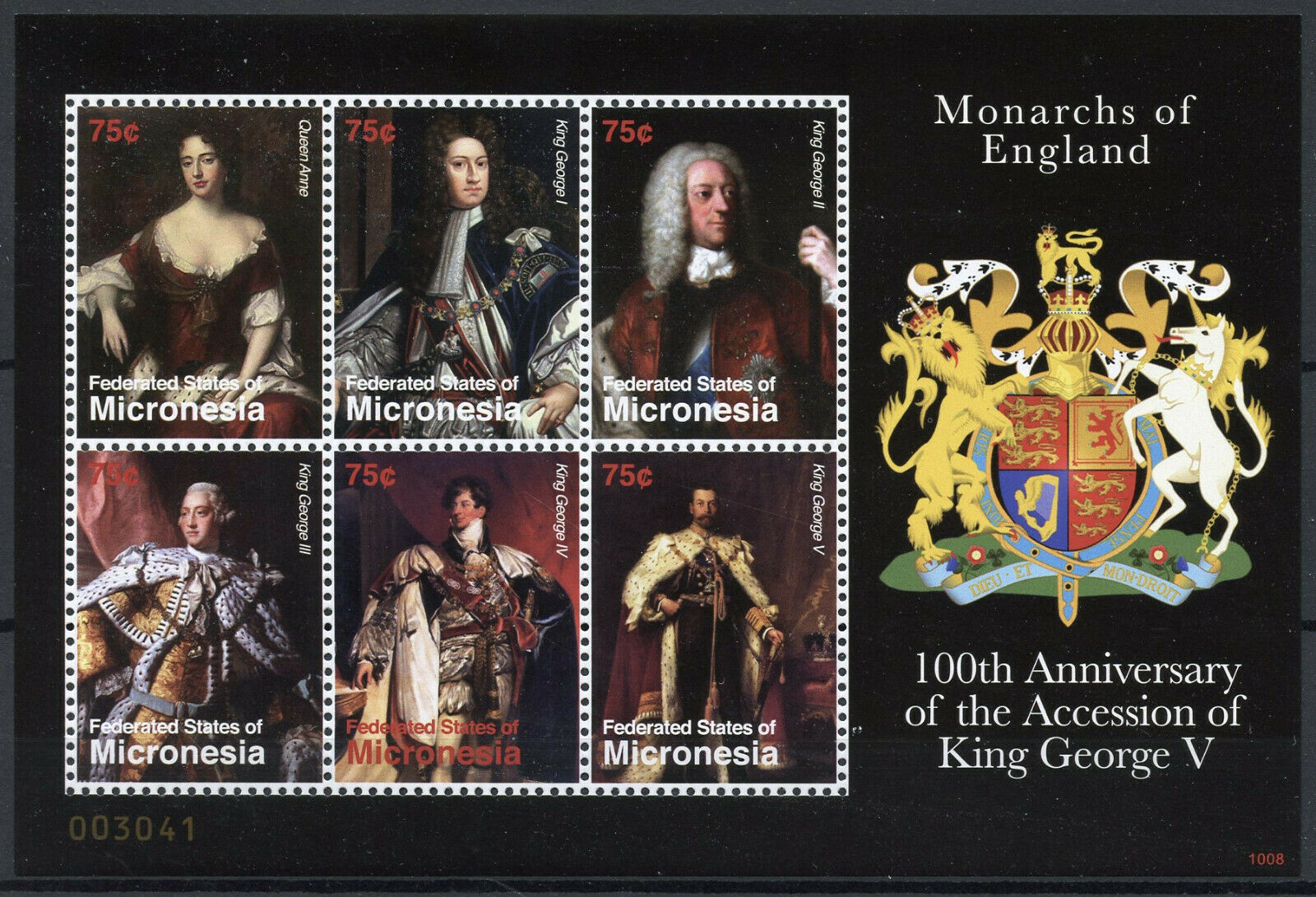 Micronesia 2010 MNH Royatly Stamps King George V 100th Anniv Accession 6v M/S