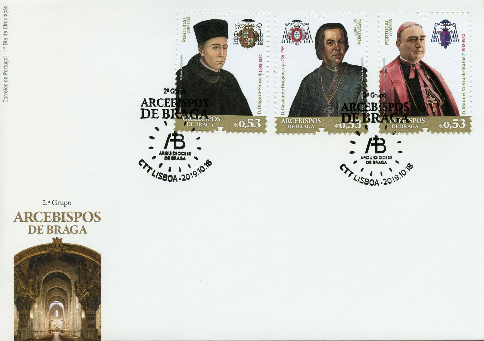 Portugal Religion Stamps 2019 FDC Archbishops of Braga II Famous People 3v Set
