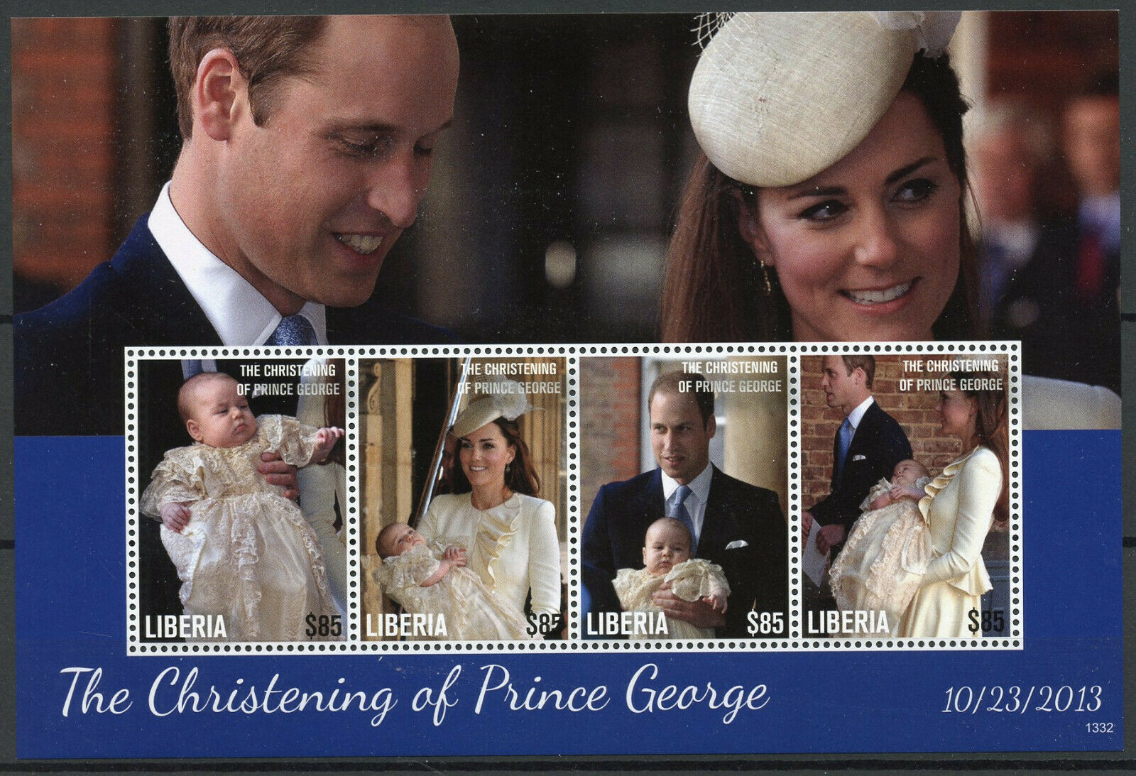 Liberia Royalty Stamps 2013 MNH Christening Prince George William & Kate 4v M/S