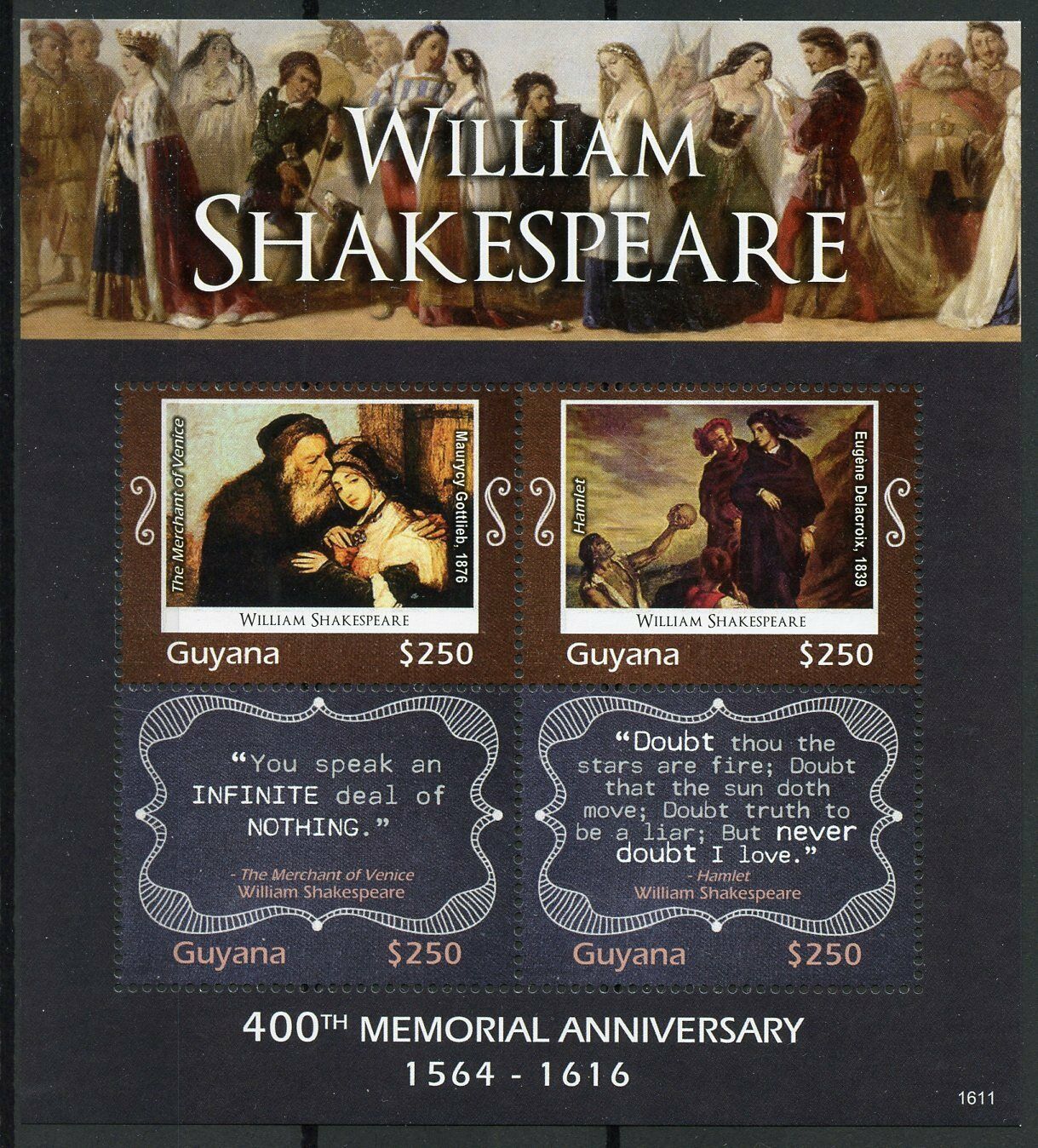 Guyana 2016 MNH Famous People Stamps William Shakespeare Writers Art 4v M/S