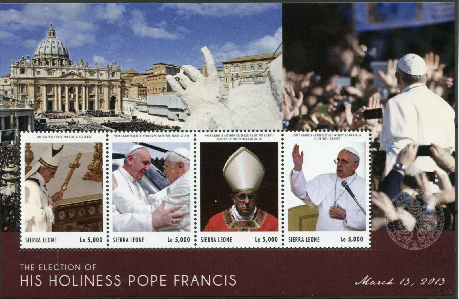 Sierra Leone Popes Stamps 2013 MNH Election Pope Francis Famous People 4v M/S
