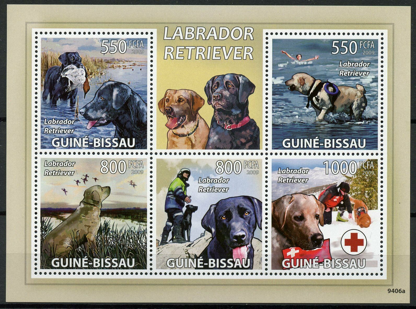 Guinea-Bissau Dogs Stamps 2009 MNH Labrador Retriever Dog Red Cross 5v M/S