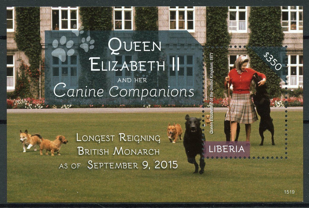 Liberia Royalty Stamps 2015 MNH Queen Elizabeth II Canine Companions Dogs 1v S/S