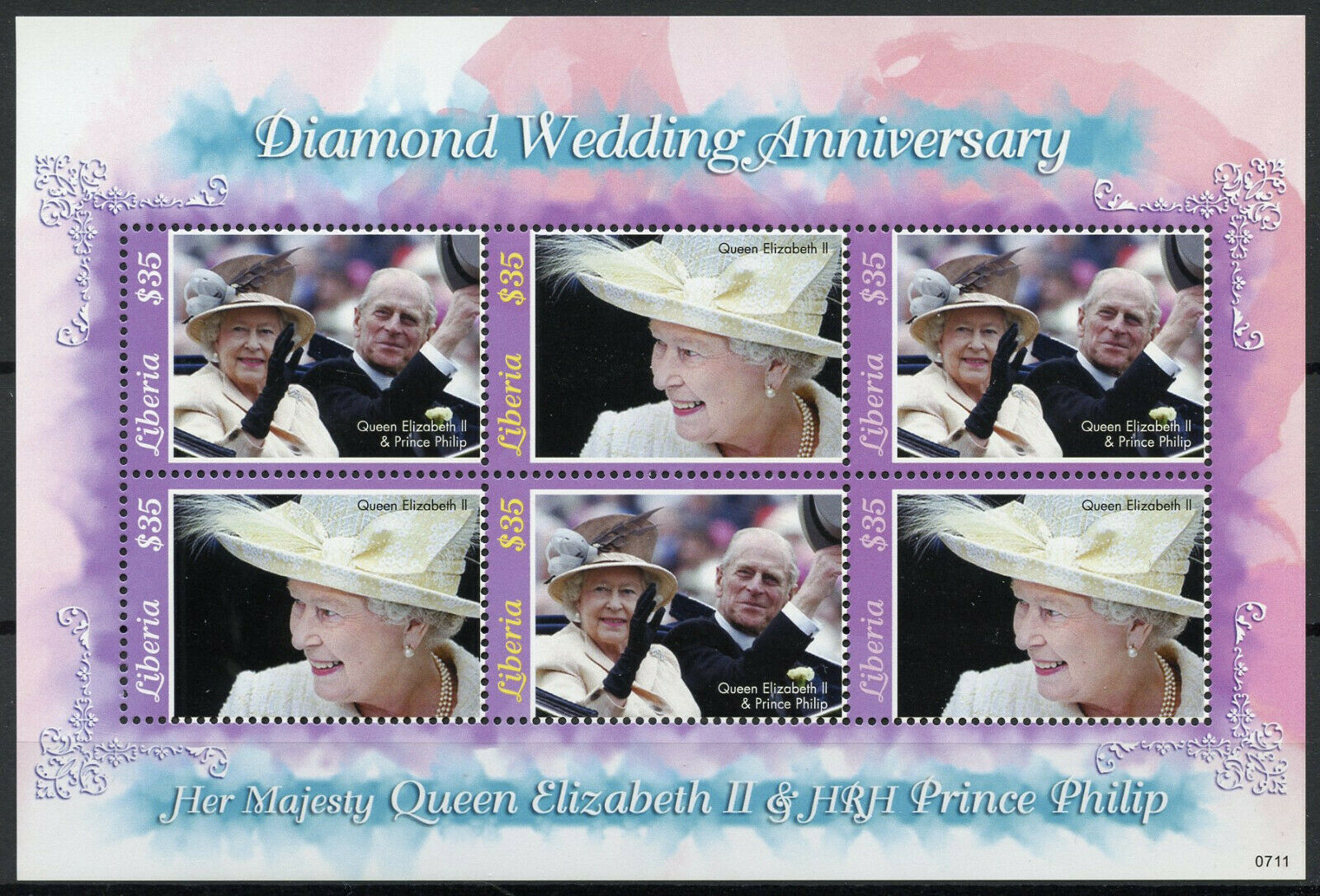 Liberia Royalty Stamps 2007 MNH Queen Elizabeth II Diamond Wedding 6v M/S