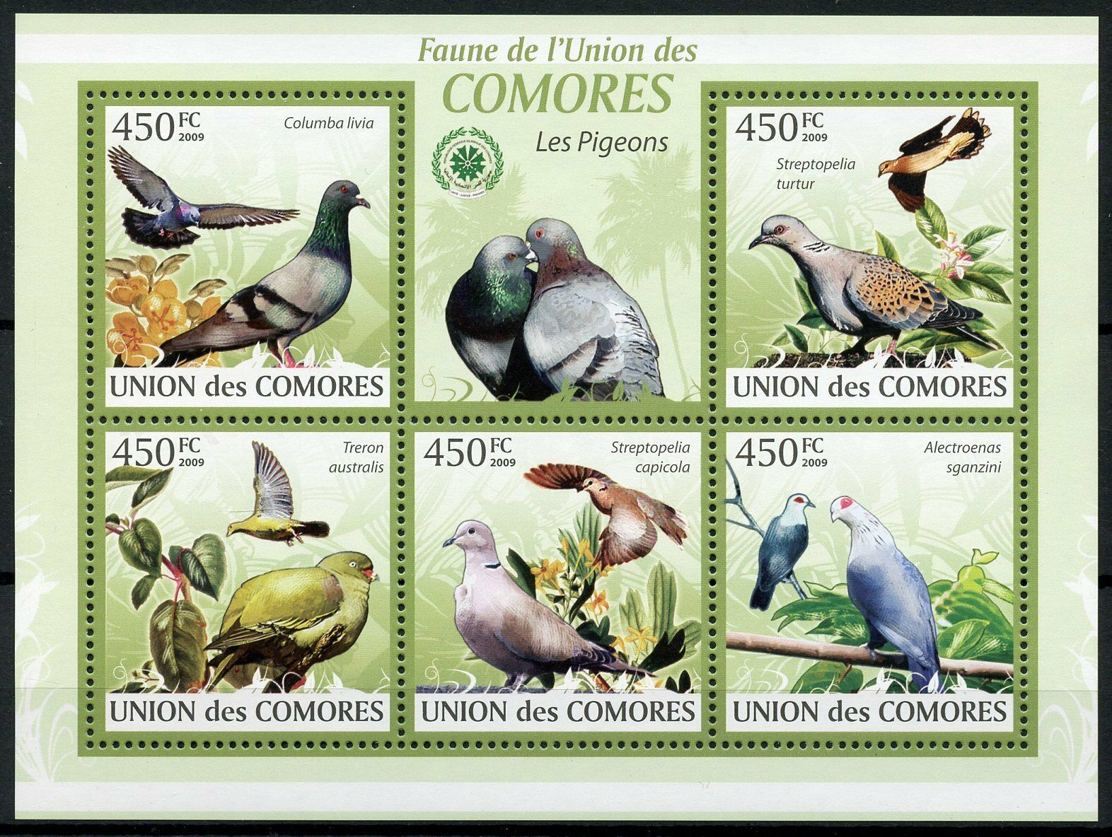 Comoros Birds on Stamps 2009 MNH Pigeons Fauna Plants Nature 5v M/S
