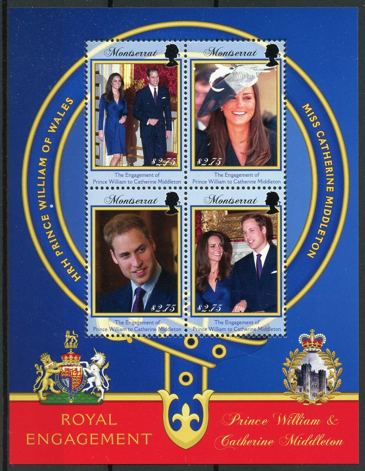 Montserrat Royalty Stamps 2011 MNH Royal Engagement Prince William & Kate 4v M/S