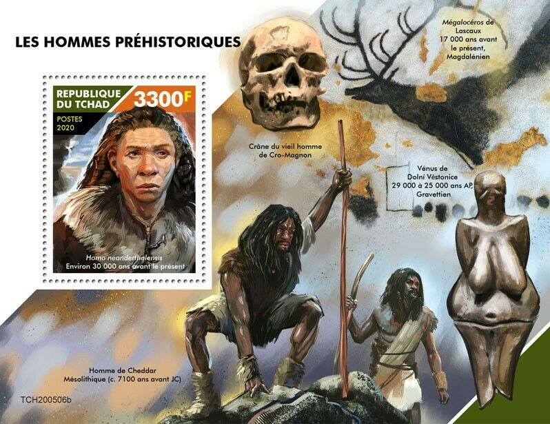 Chad 2020 MNH Stamps Prehistoric Humans Neanderthal Cheddar Man 1v S/S