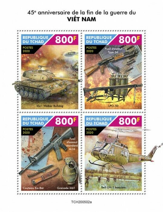Chad Military Stamps 2020 MNH Vietnam War Tanks Helicopters Weapons 4v M/S