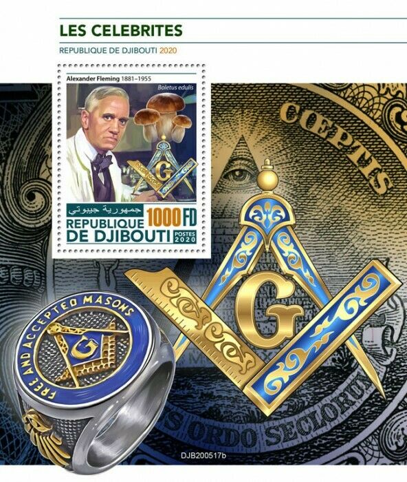 Djibouti 2020 MNH Freemasons Stamps Alexander Fleming Mushrooms People 1v S/S