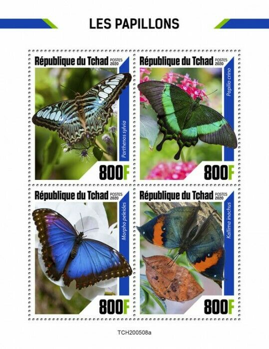Chad 2020 MNH Butterflies Stamps Peacock Swallowtail Butterfly Insects 4v M/S
