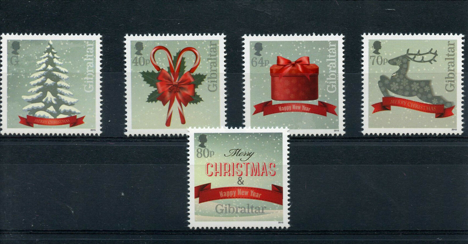 Gibraltar 2015 MNH Christmas 5v Set Tree Deer Presents Stamps