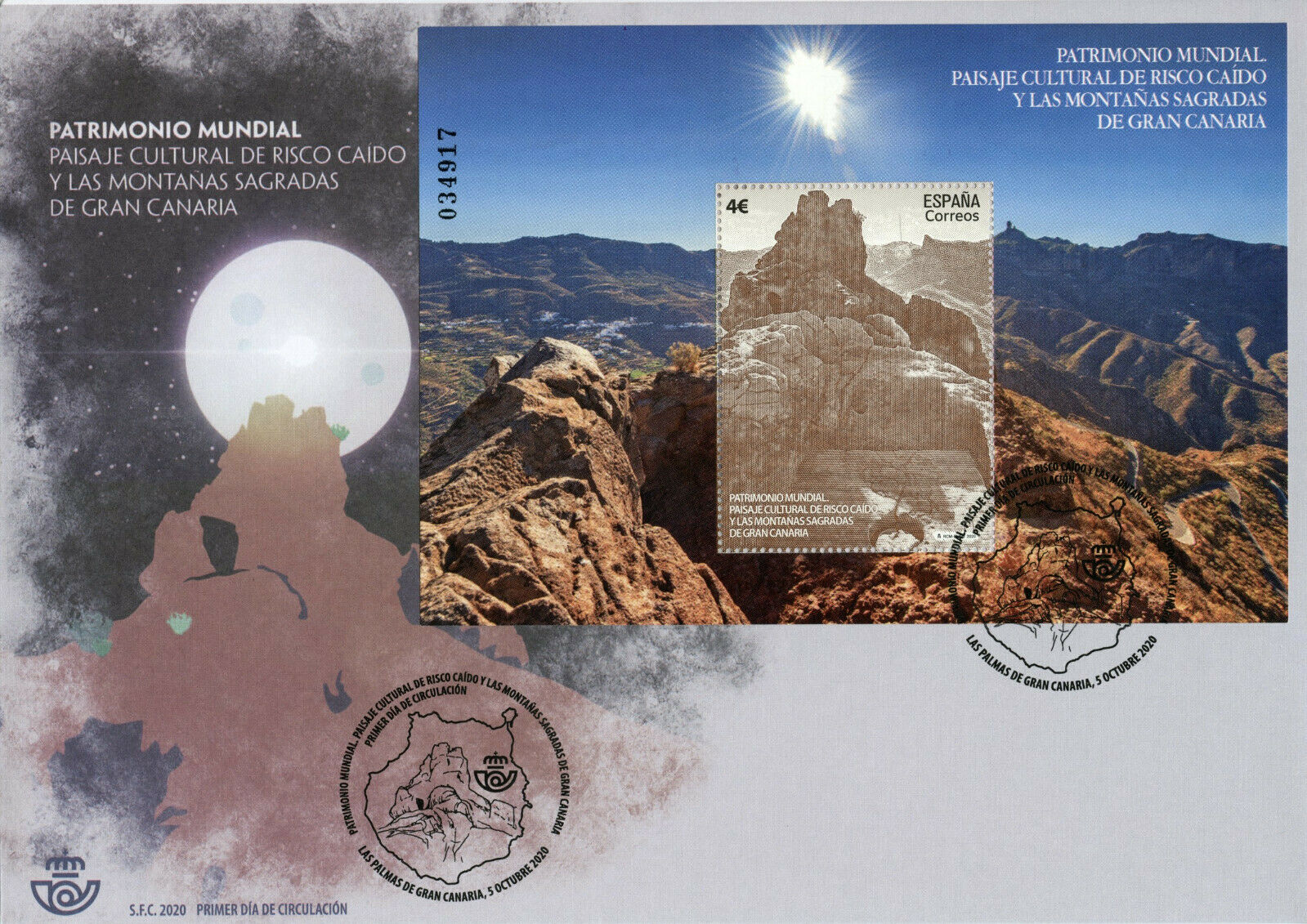 Spain World Heritage Stamps 2020 FDC Risco Caido & Mountains Gran Canaria 1v M/S
